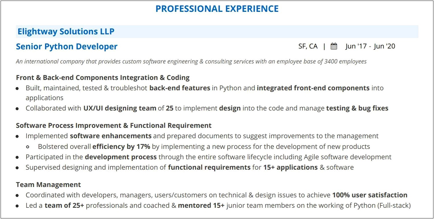 Sample Resume With Python N Net