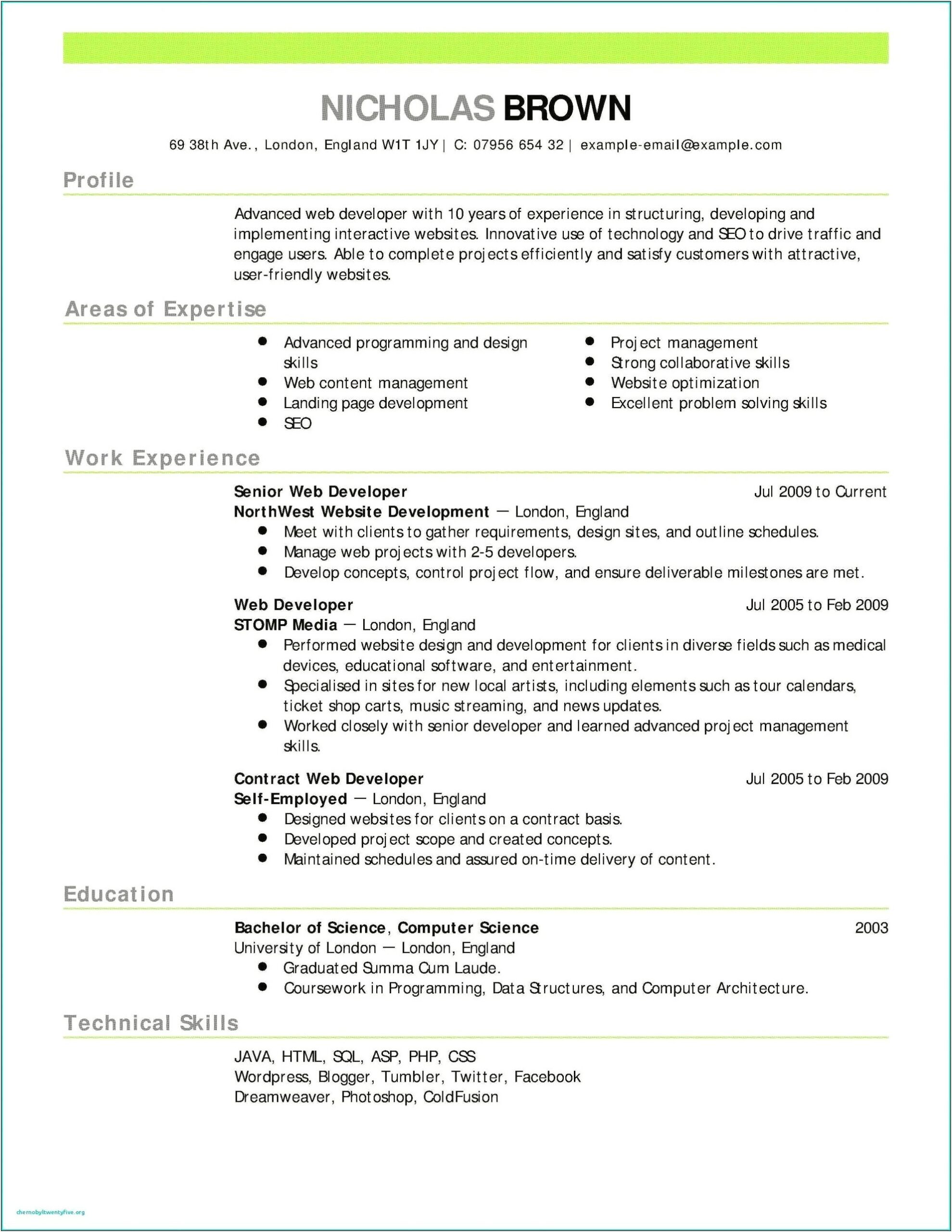 Sample Resume With Self Employed Experience
