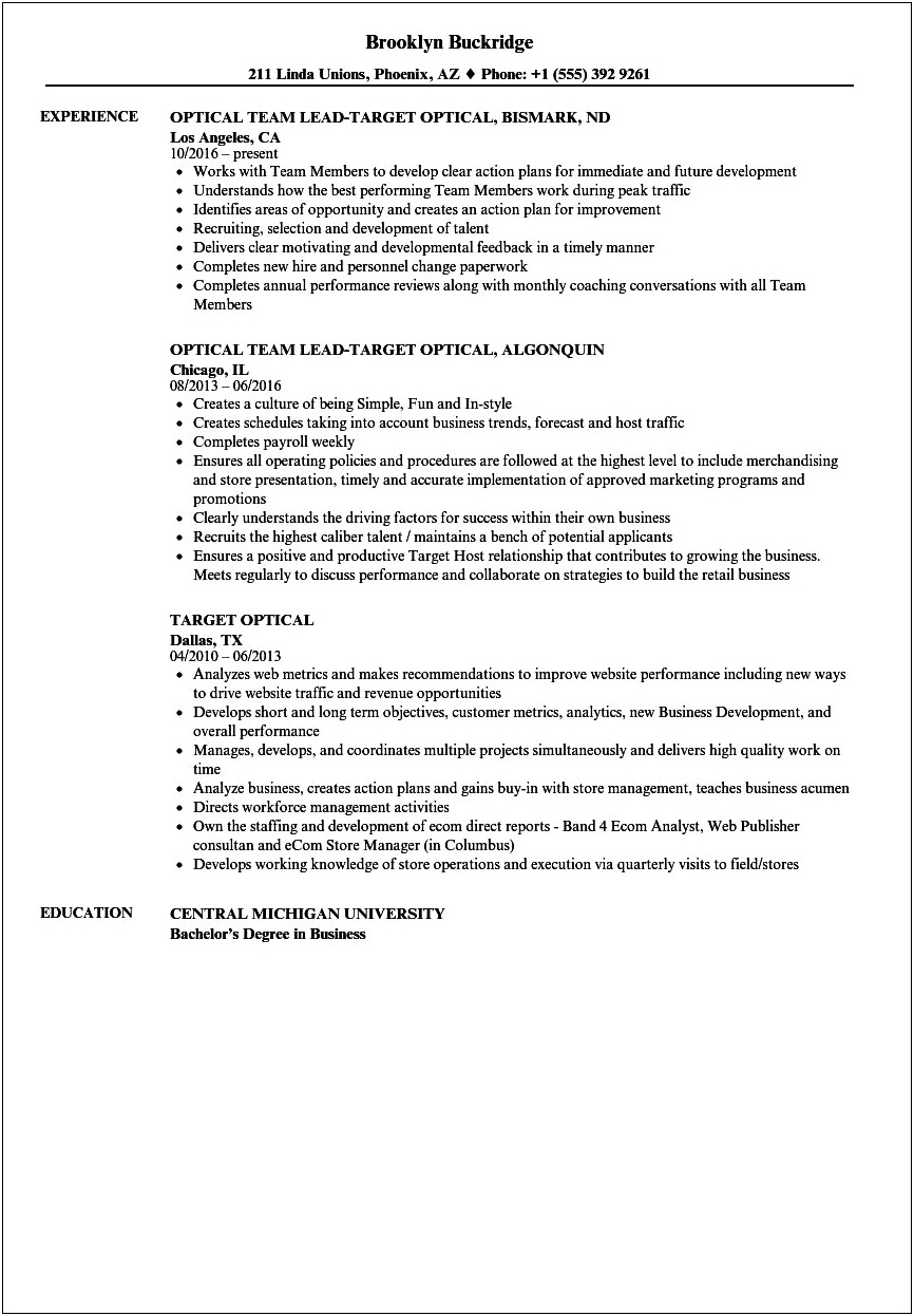 Sample Resume With Target Job Title