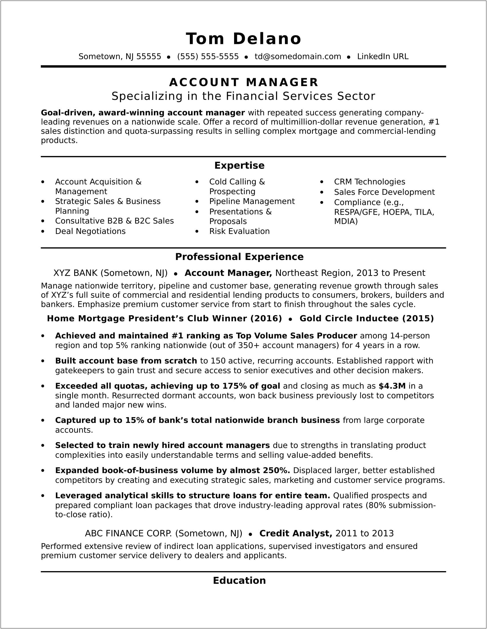 Sample Resumes For Account Managers In Sales