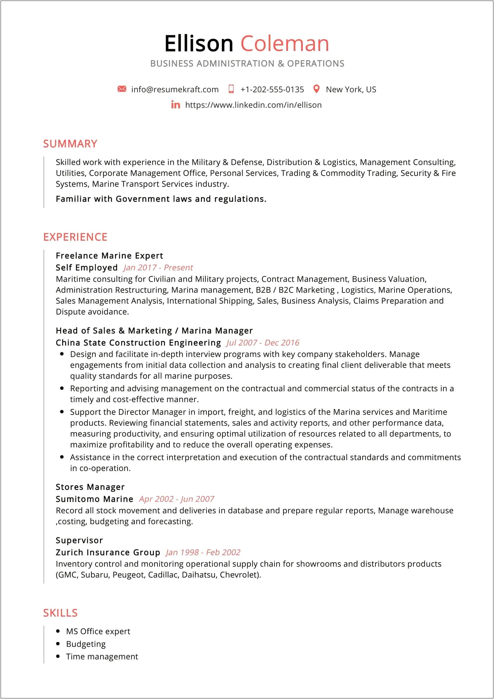 Sample Resumes For Business Administration Degree