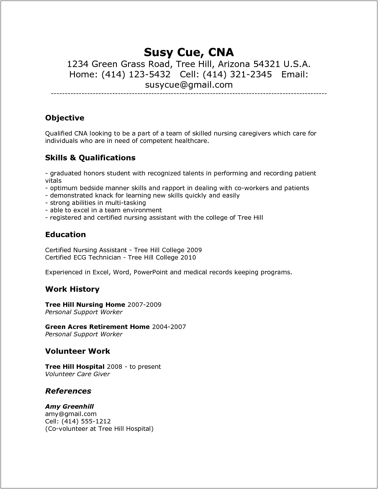 Sample Resumes For College Students Applying For Cnas