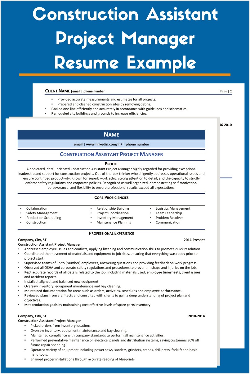 Sample Resumes For Project Managers In Construction