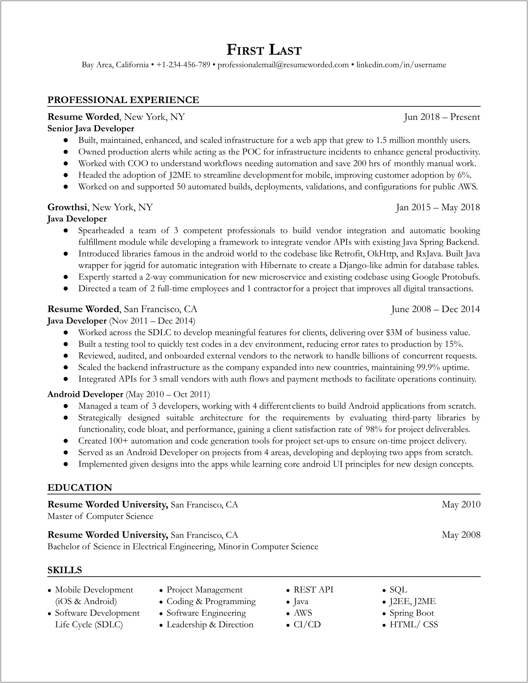 Sample Resumes Showing Experience With Spring Bot