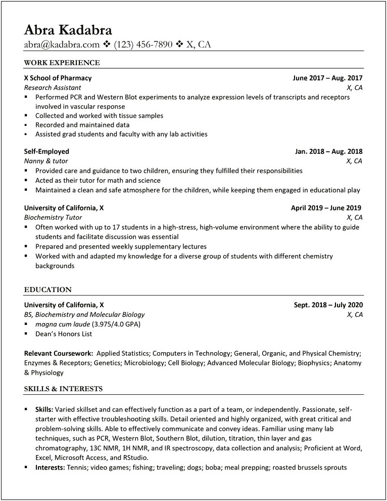 Sample Resumes Showing Self Employed Experience