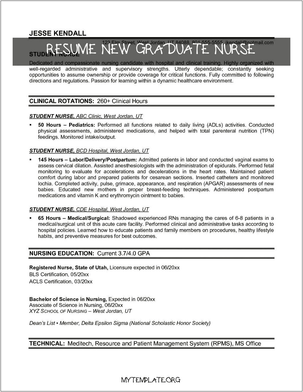 Sample Rn Resume For New Graduates