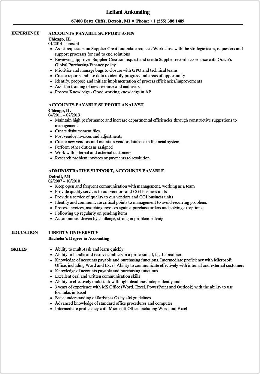Sample Shared Services Accounts Payable Manager Resumes