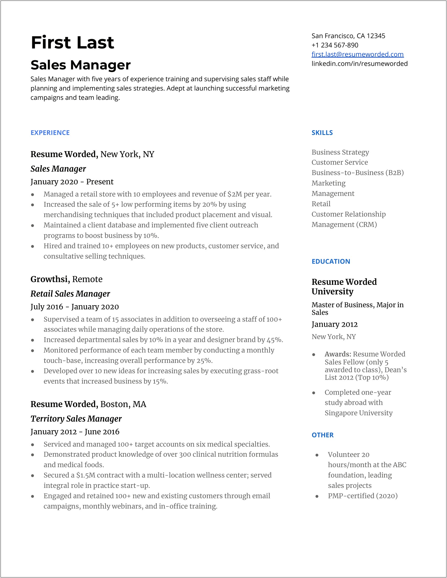 Sample Skills And Abilities For Management Resume