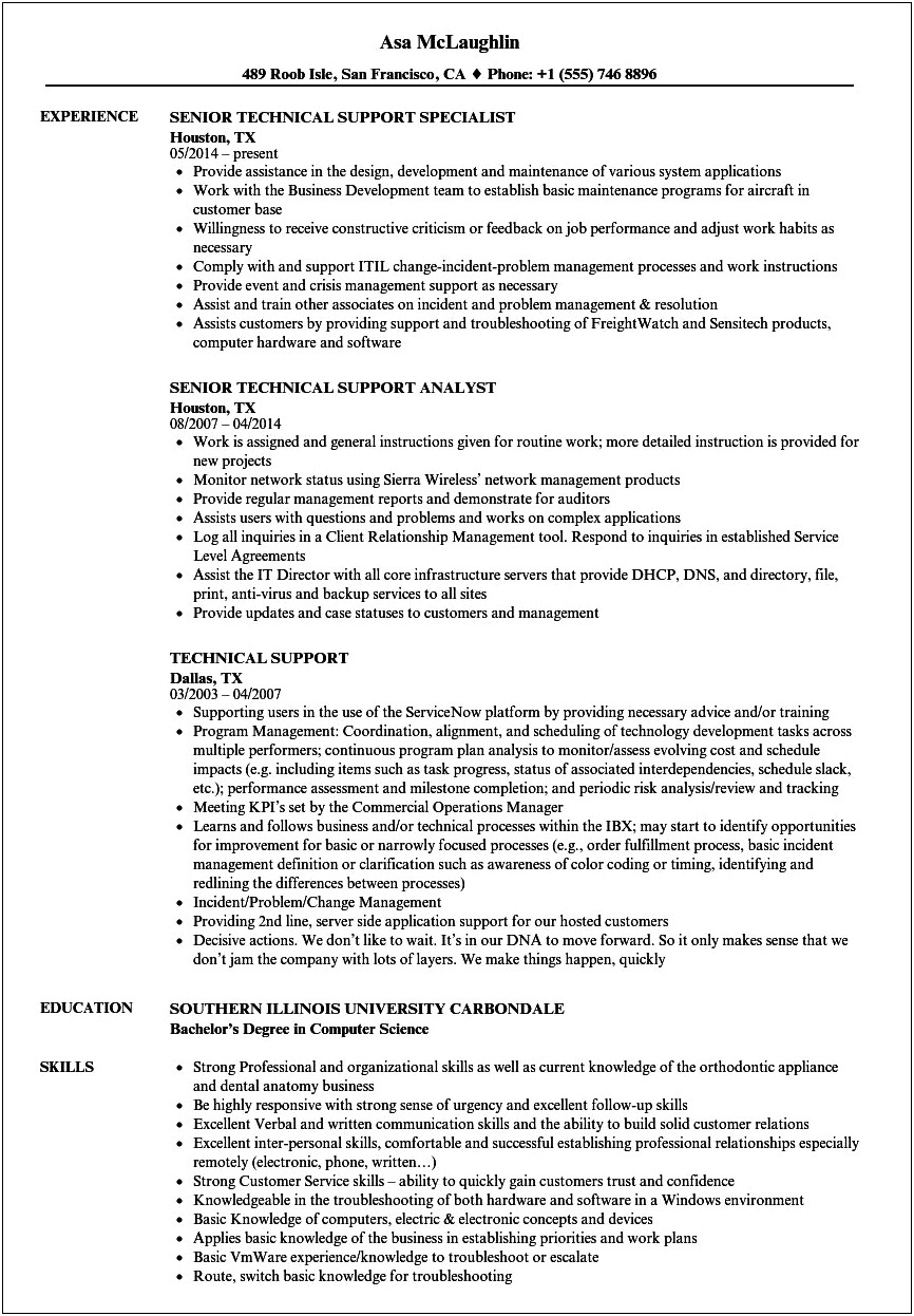 Sample Statement For Objective In Resume Technical Support