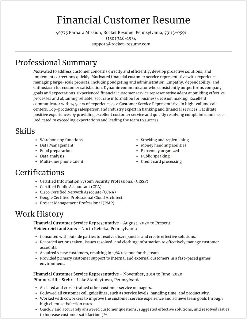 Sample Summary For Resume For Customer Service