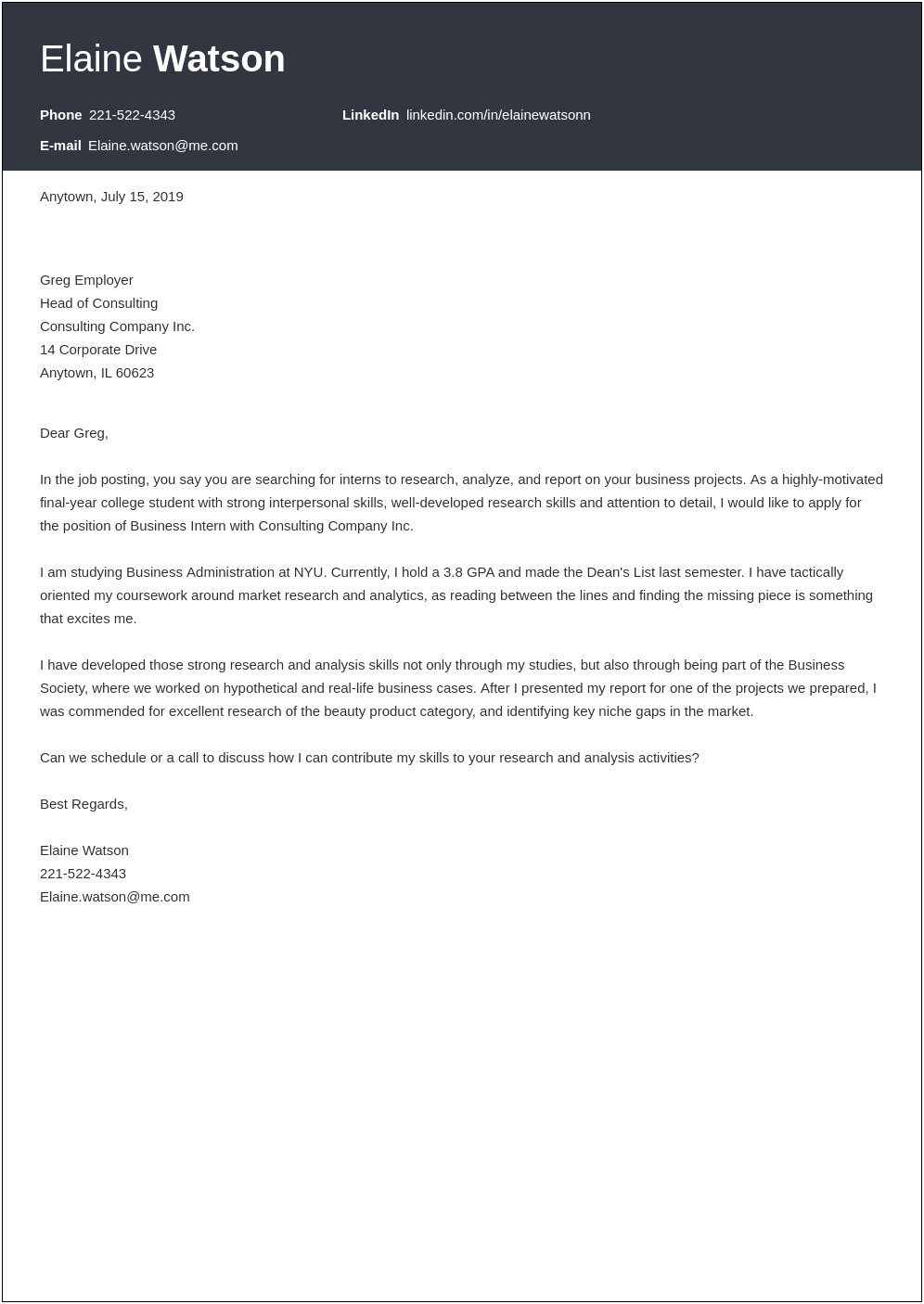 Sample Targeted Cover Letter For A Resume