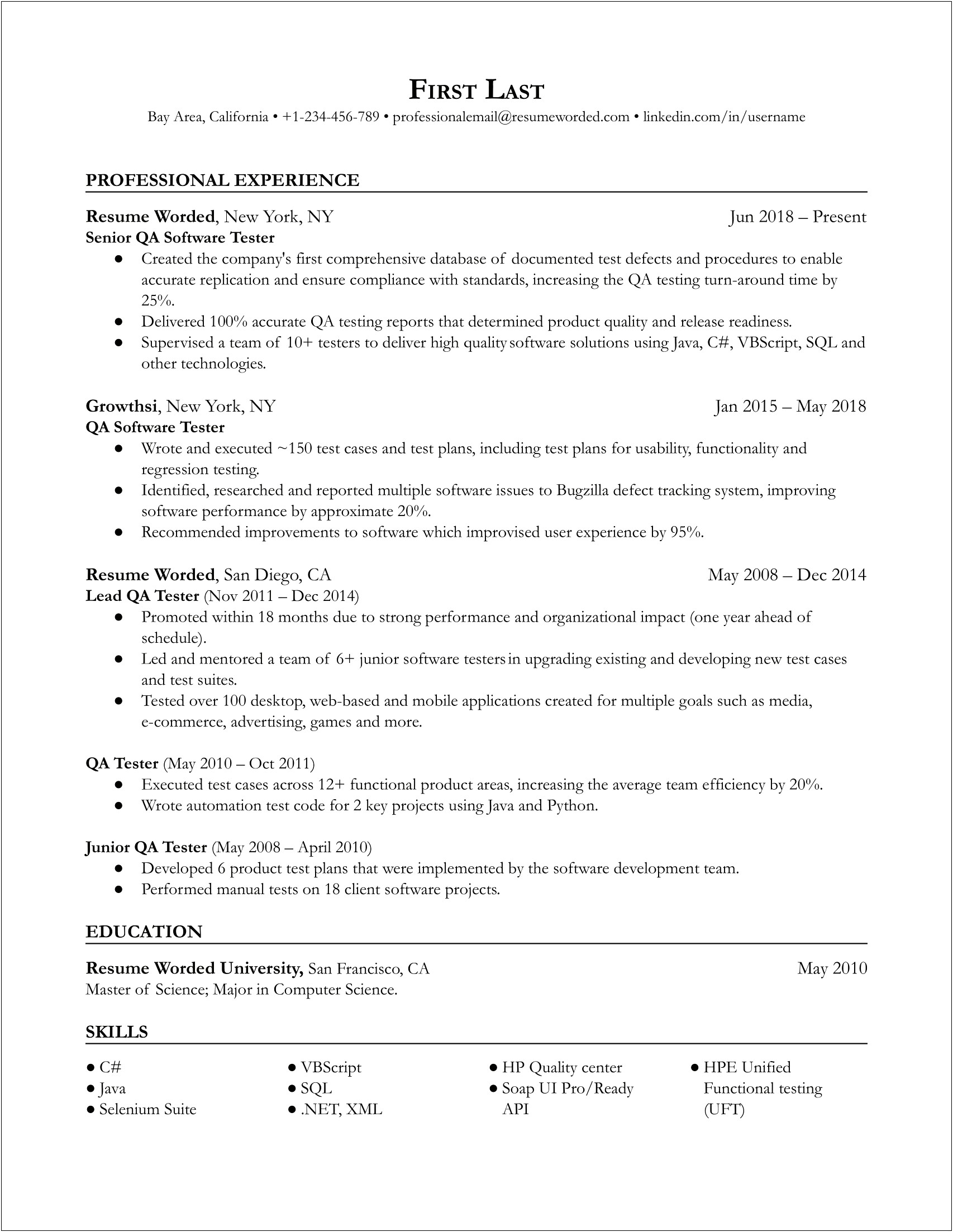 Sample Testing Resume For Manual Testing