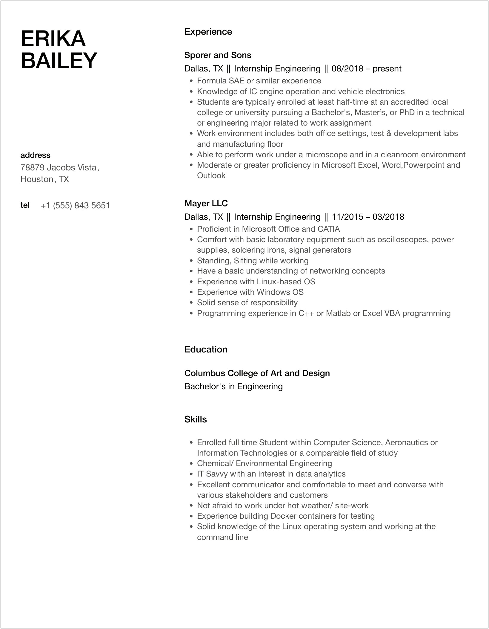 Sample Uc Bcerekyl Resume Engineering Intern