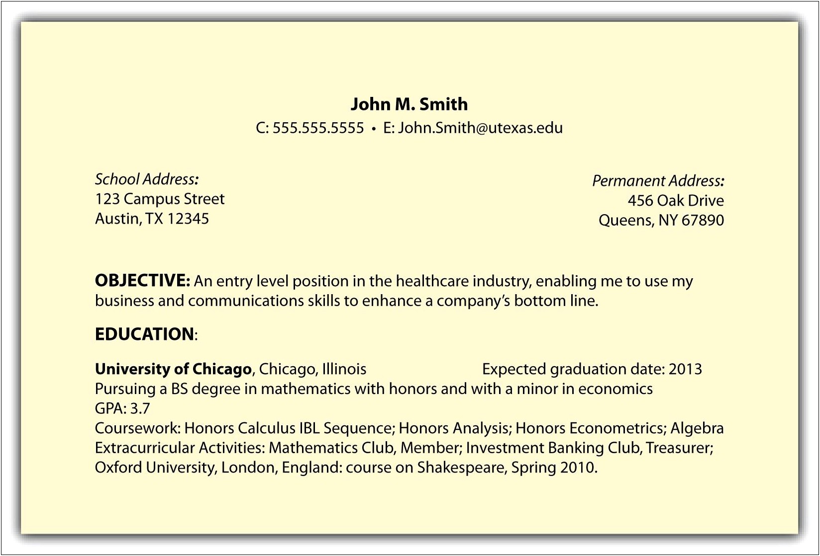 Samples Of A Good Resume Objective