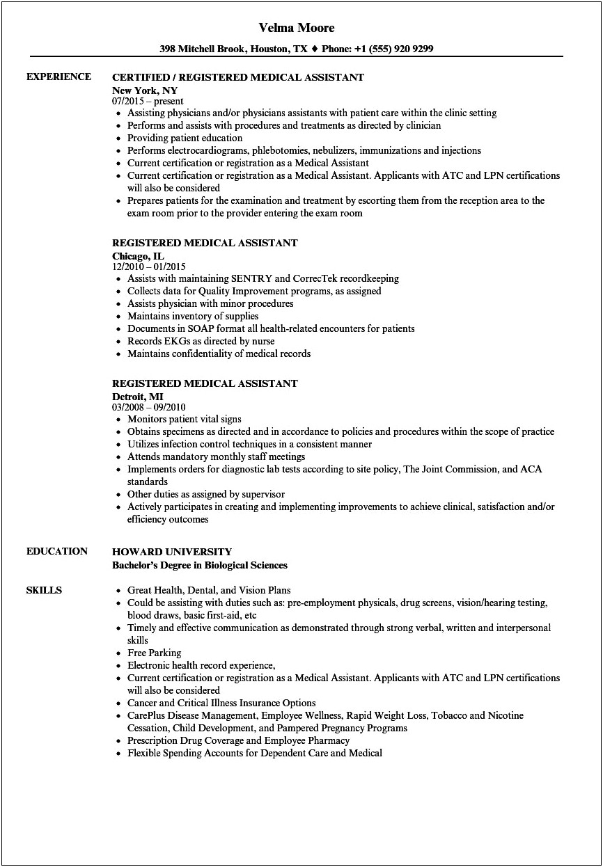 Samples Of Certified Medical Assistant Resumes