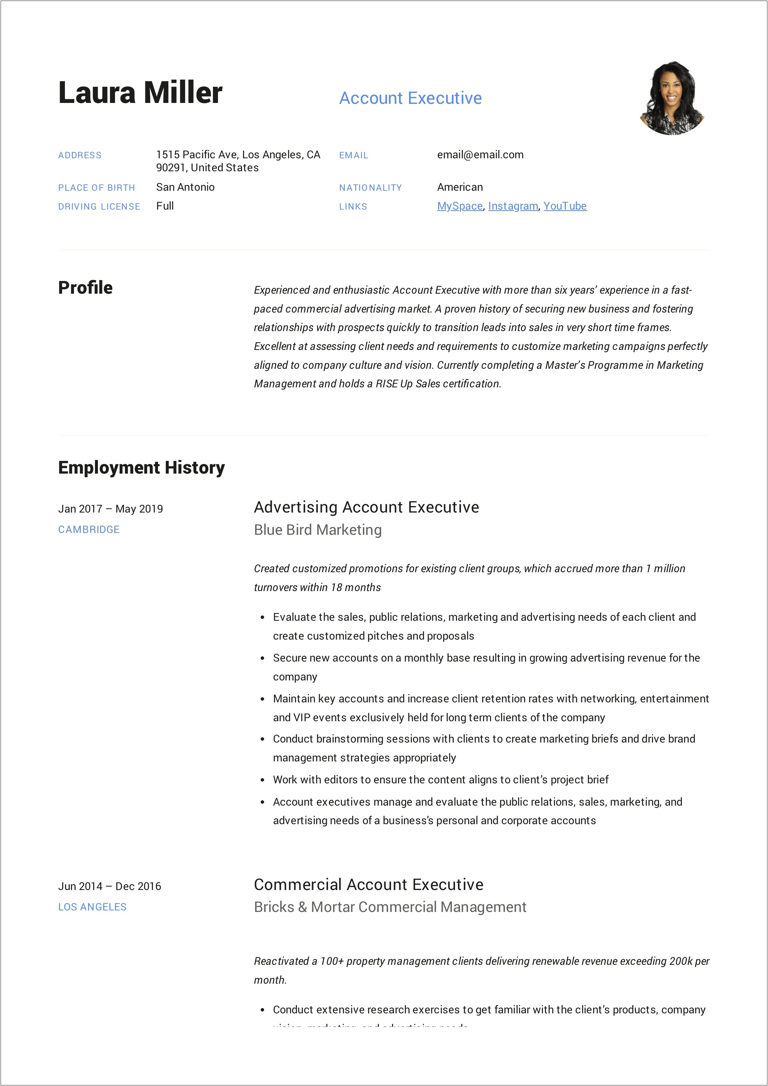 Samples Of Functional Resumes Account Executive