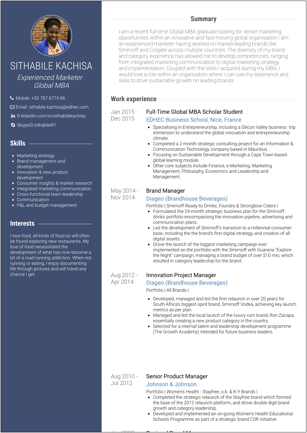 Samples Of Good Resume For Mba Students
