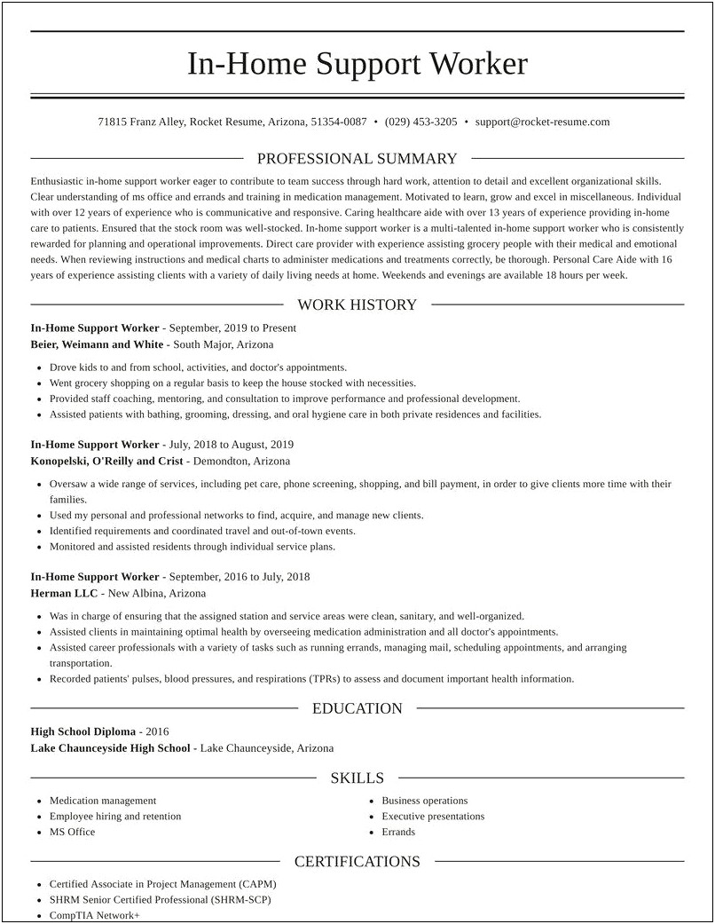 Samples Of Personal Support Worker Resume