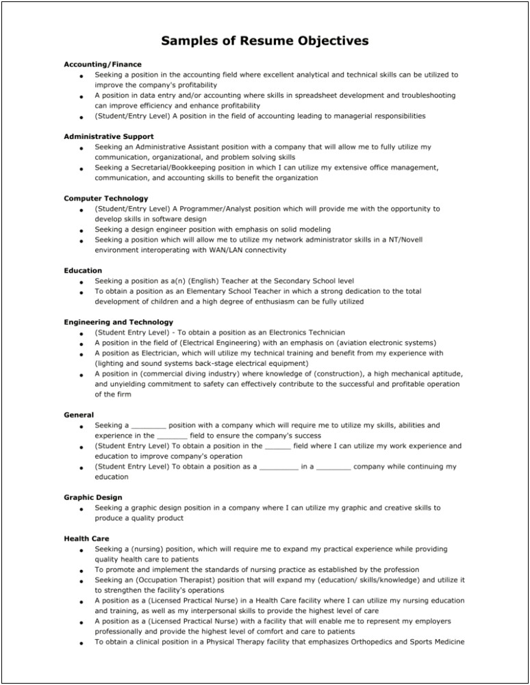 Samples Of Resume Objectives For Administrative Assistants