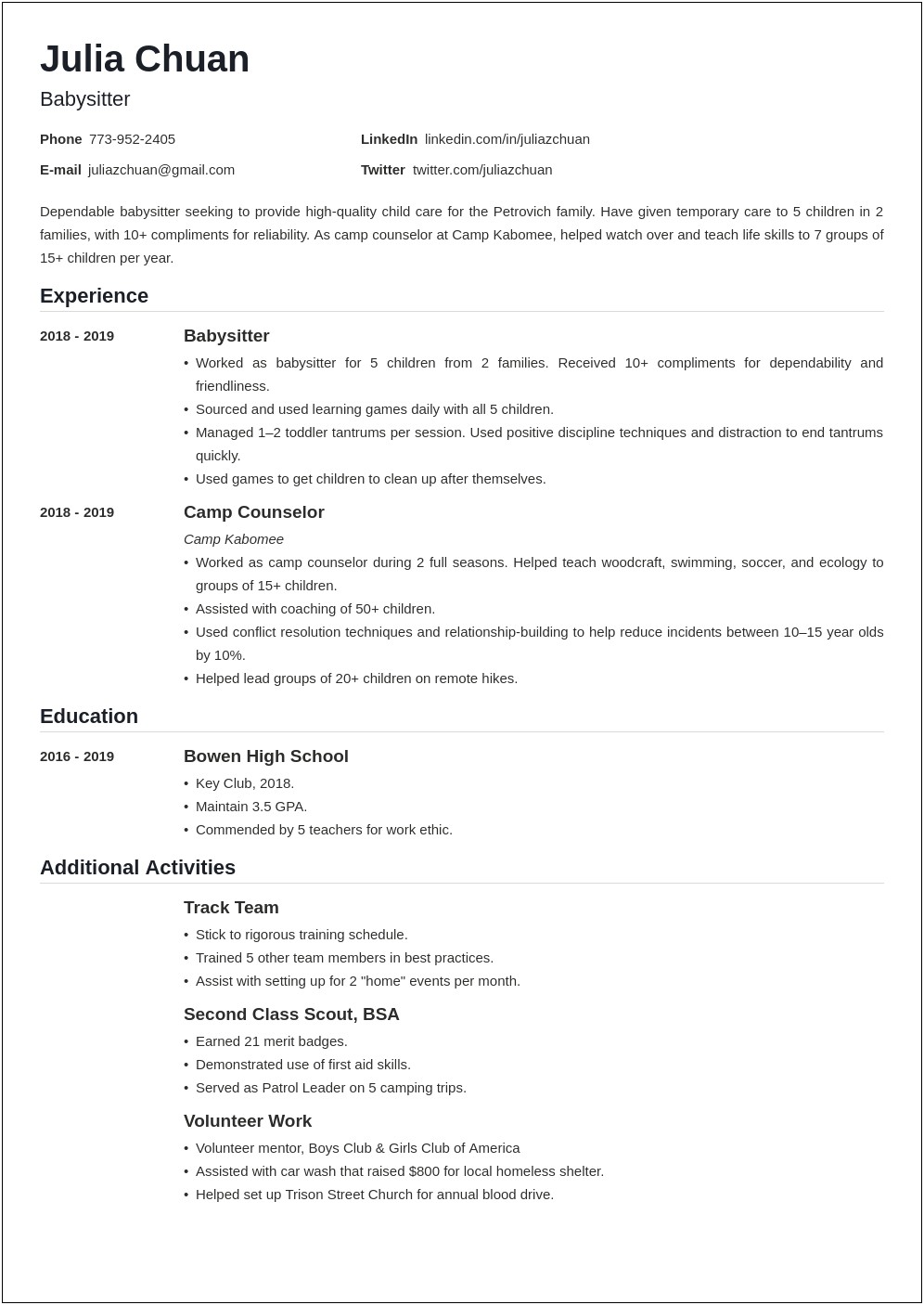 Samples Of Resumes Using A Previous Experience Section