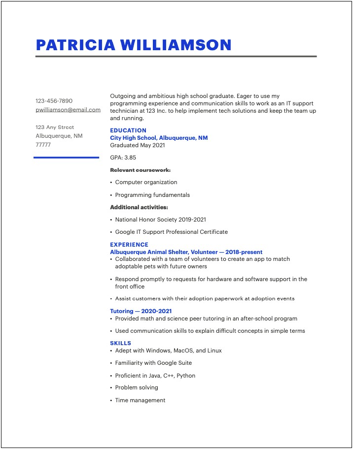 Samples Of Resumes With No Experience