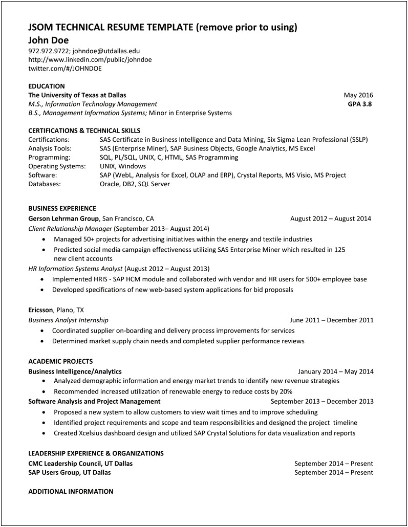 Sap Business Objects 4.0 Resume Sample