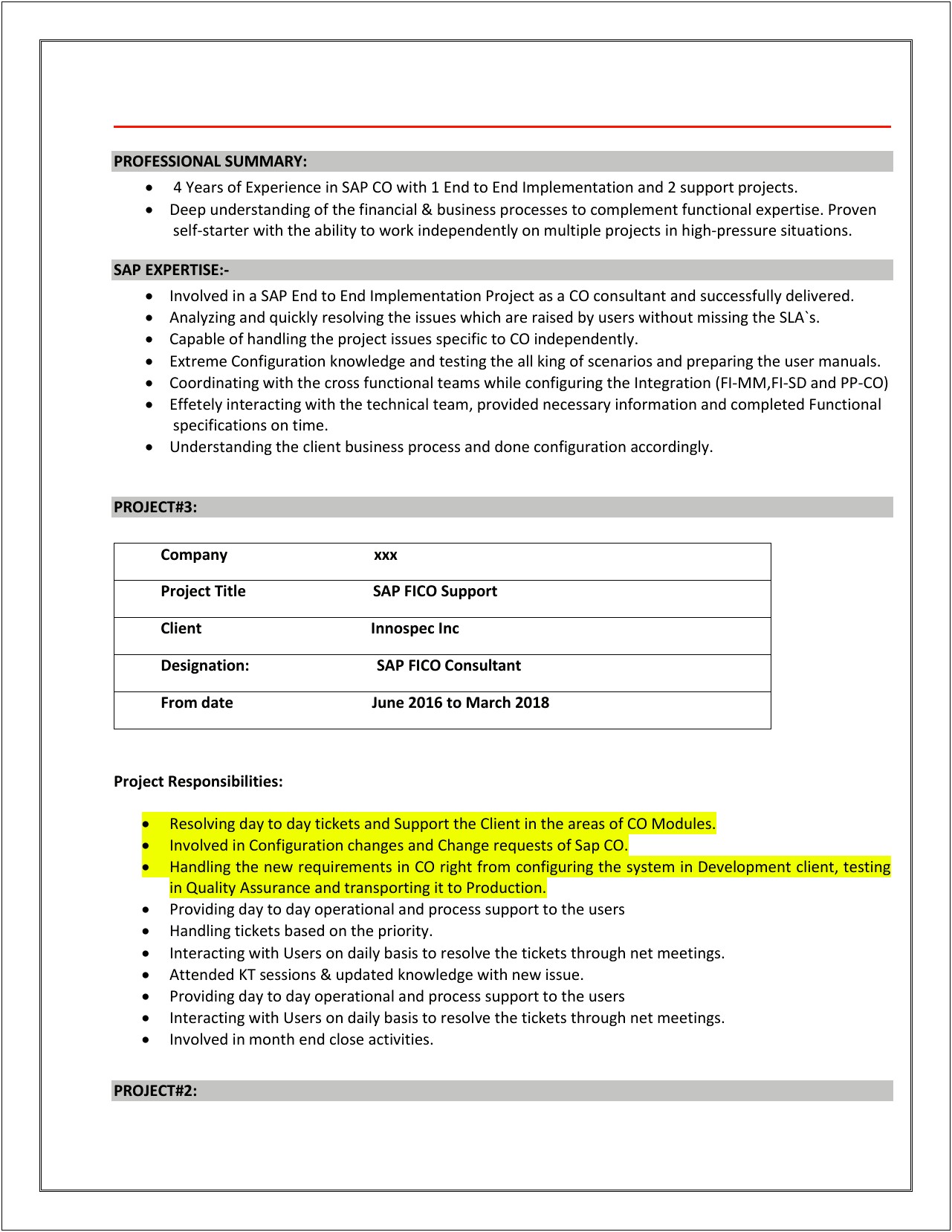 Sap Mm End User Experience Resume