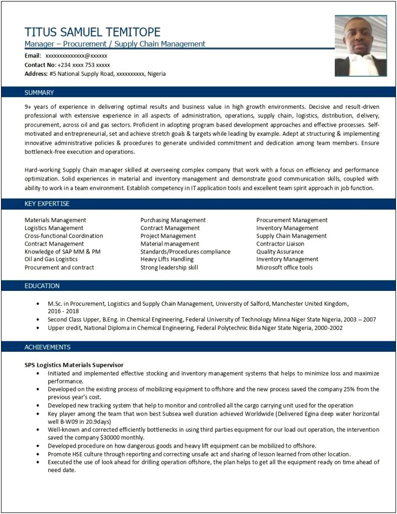 Sap Supply Chain Resume Project Manager