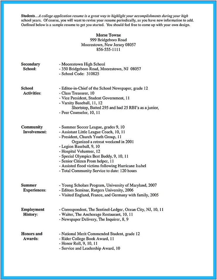 Scholarship Resume Activities Example Non Traditional Student