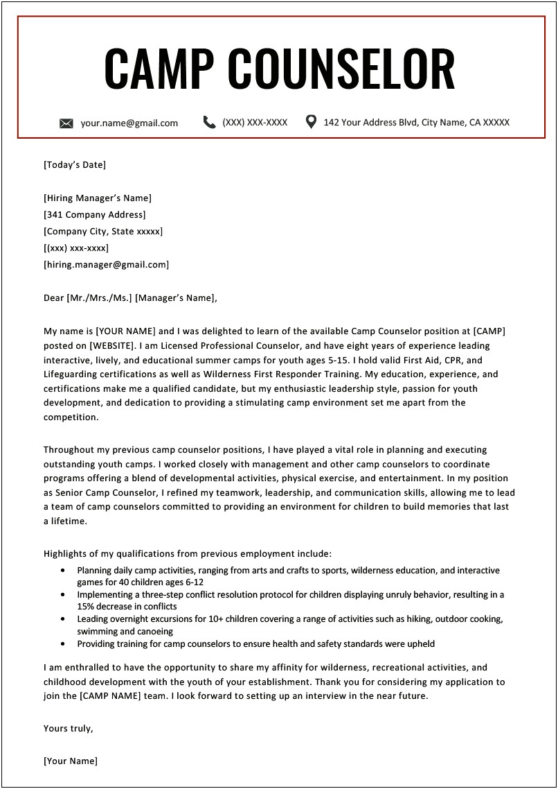 School Counseling Resume Cover Letter Examples