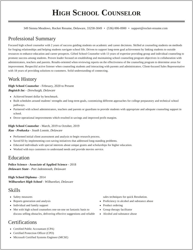 School Counselor Resume Making Student Schedule