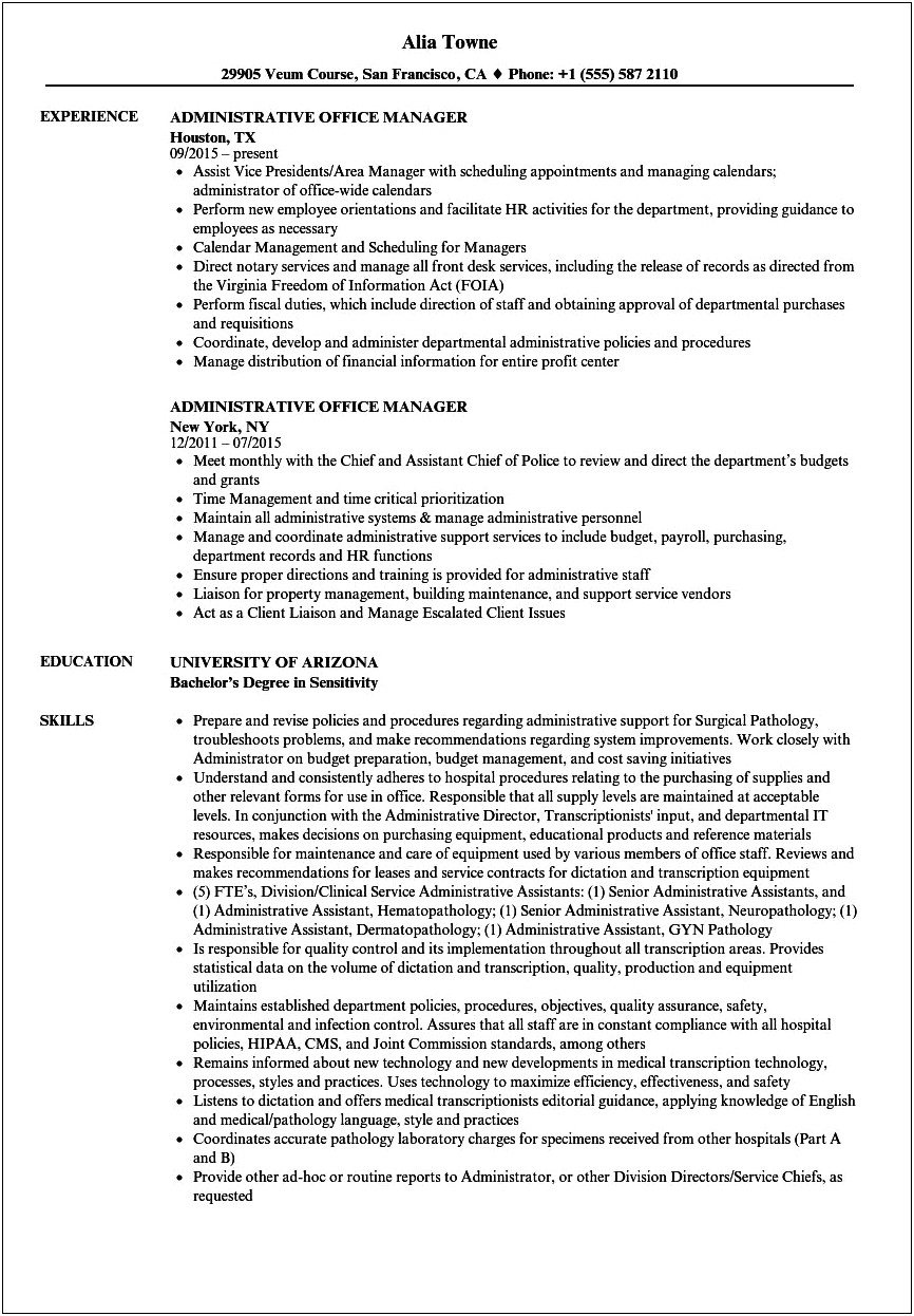 School Office Manager Resume Occupational Health