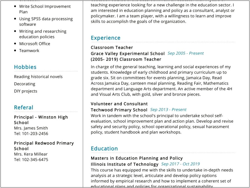 School Principal Job Description For Resume