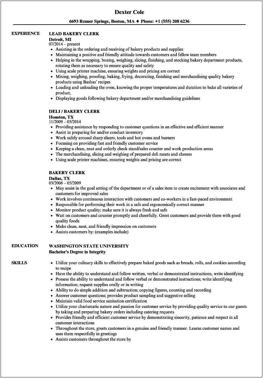Seafood Clerk Job Description For Resume