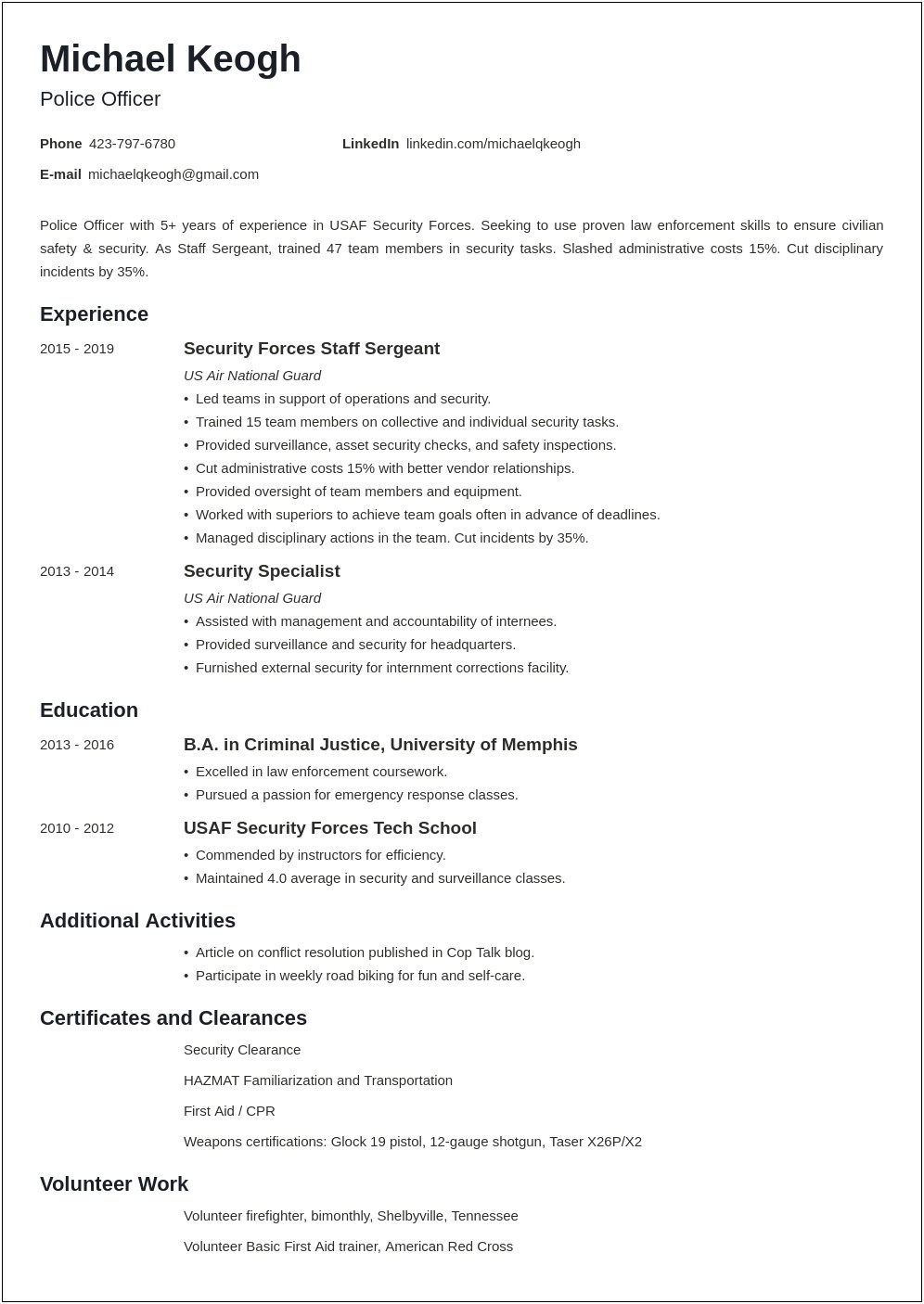 Security Forces Job Description For Resume