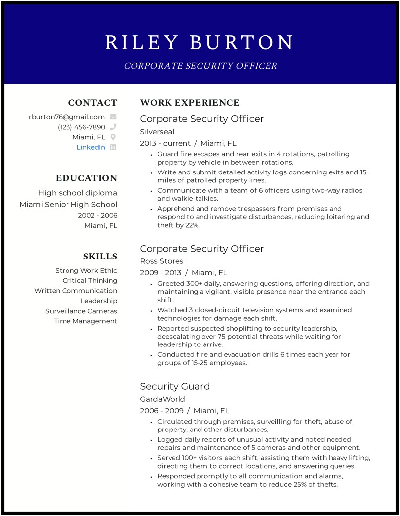Security Guard Supervisor Job Description Resume