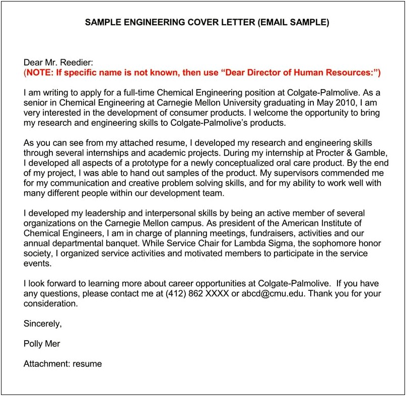 Sending Cover Letter And Resume In Email Sample