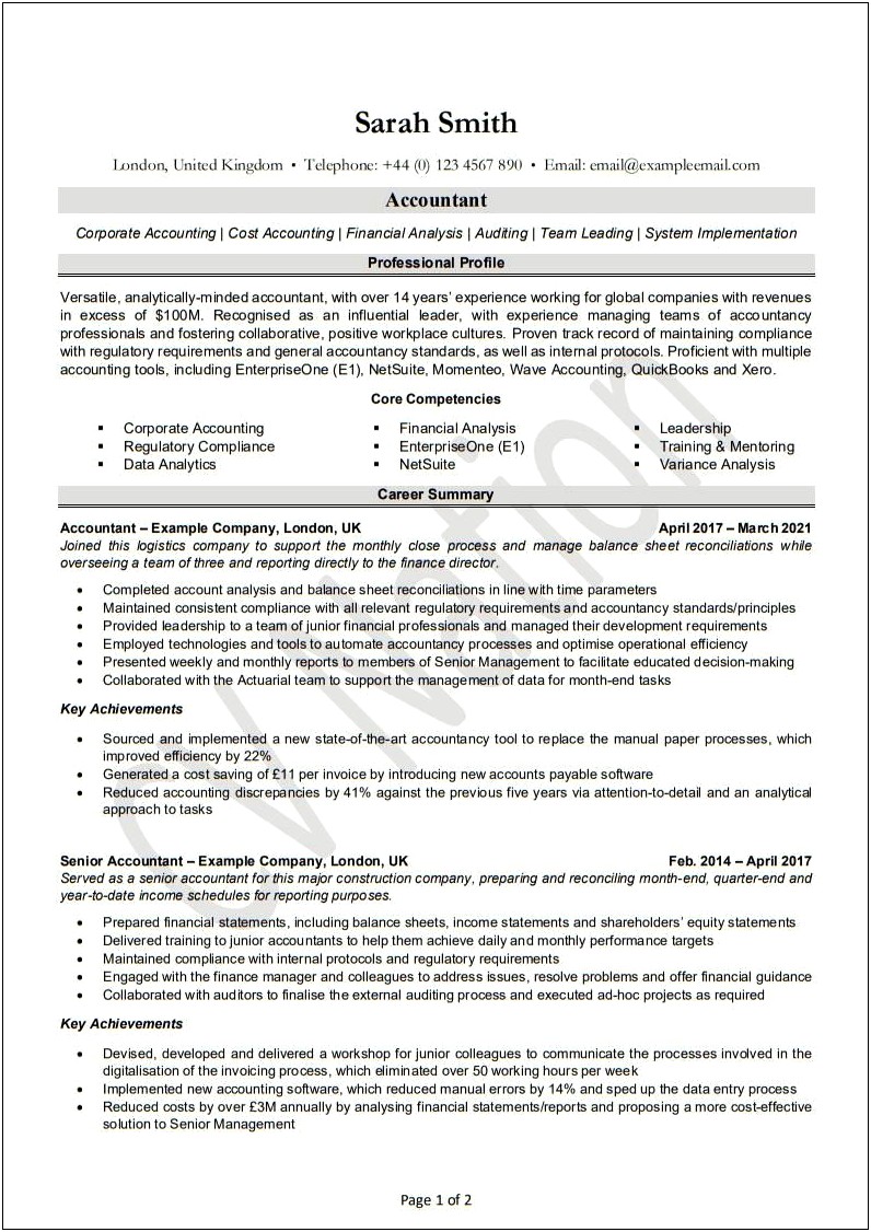 Senior Accountant Job Description For Resume