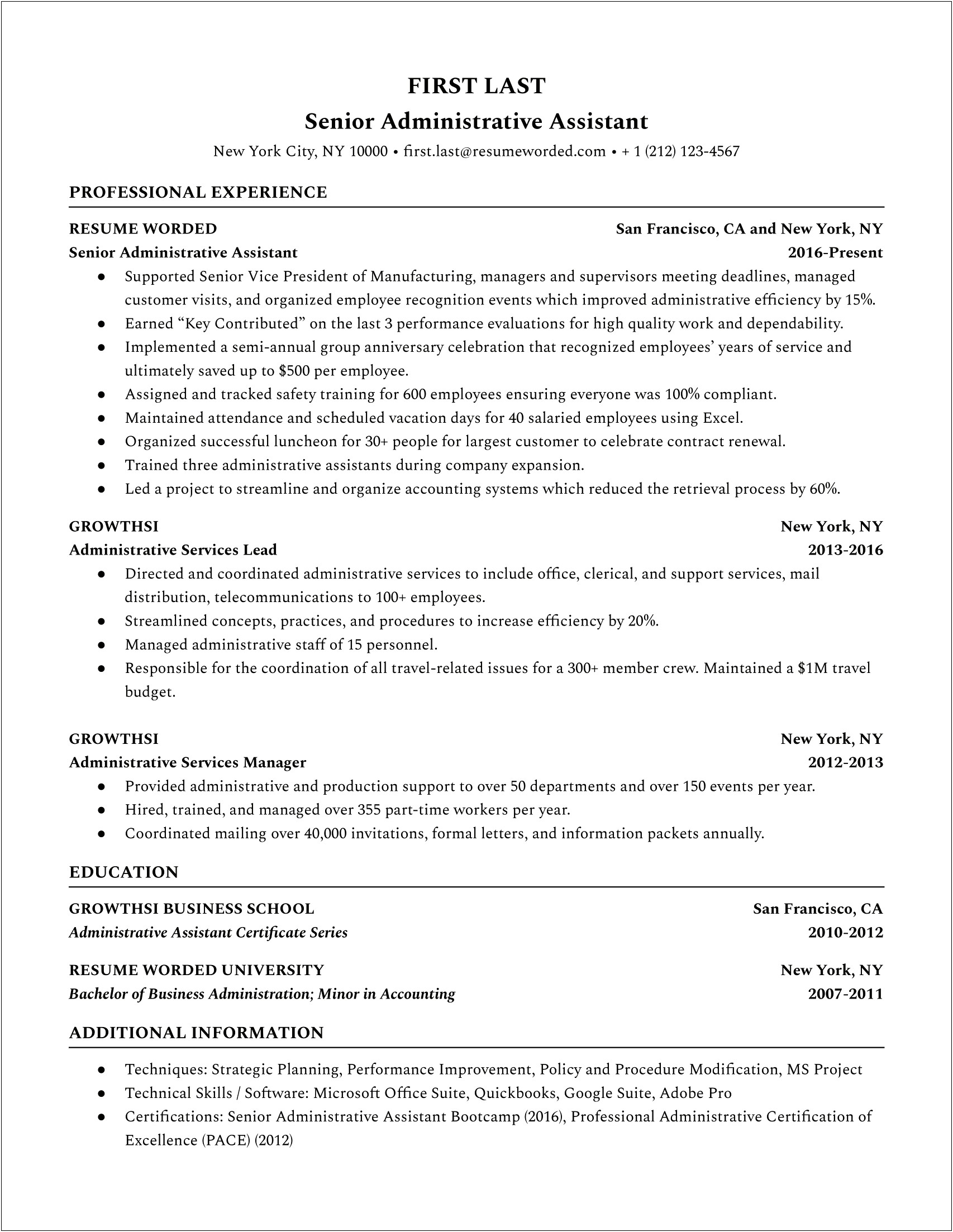 Senior Administrative Assistant Job Description For Resume
