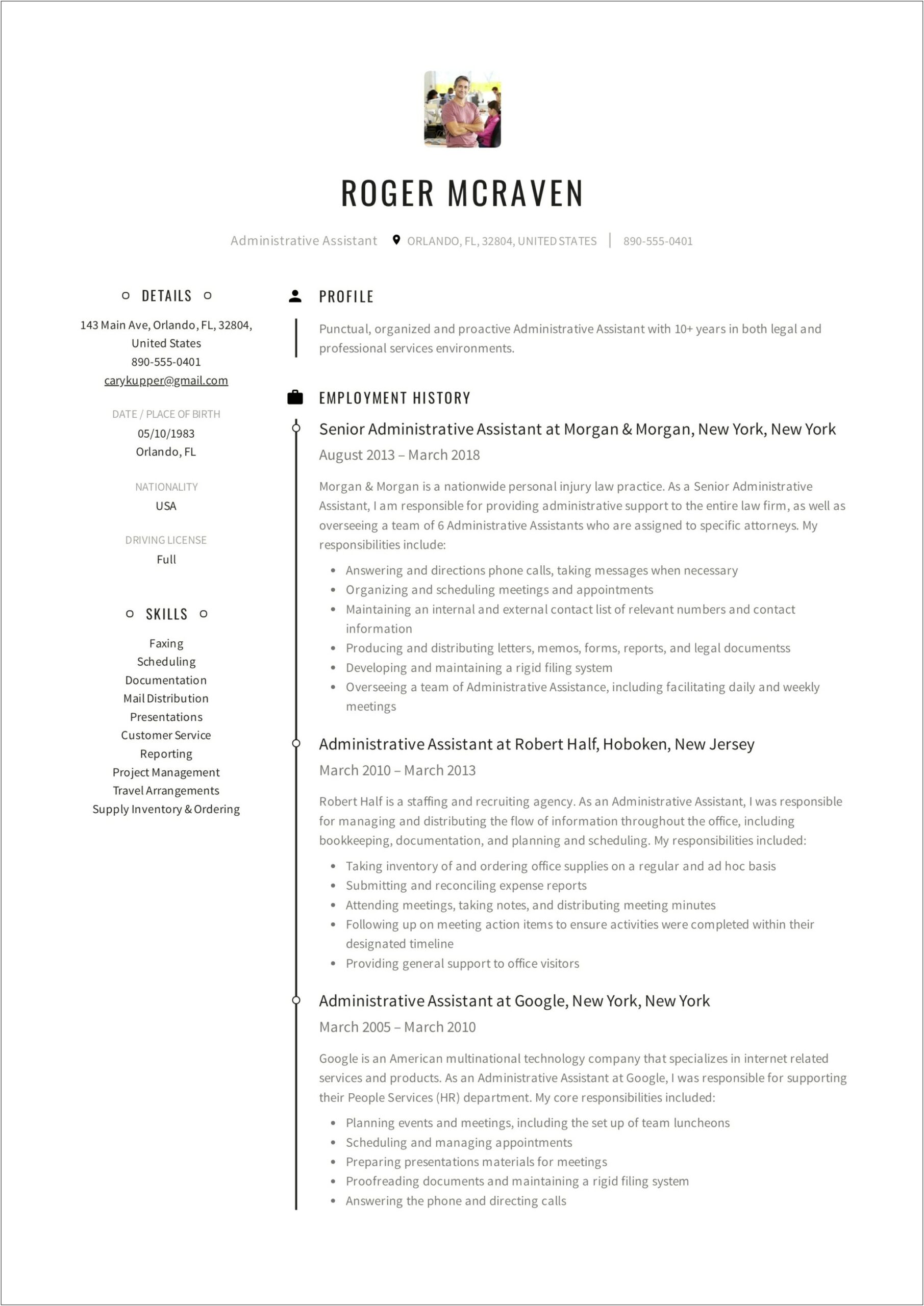 Senior Administrative Assistant Resume Example Cover Letter