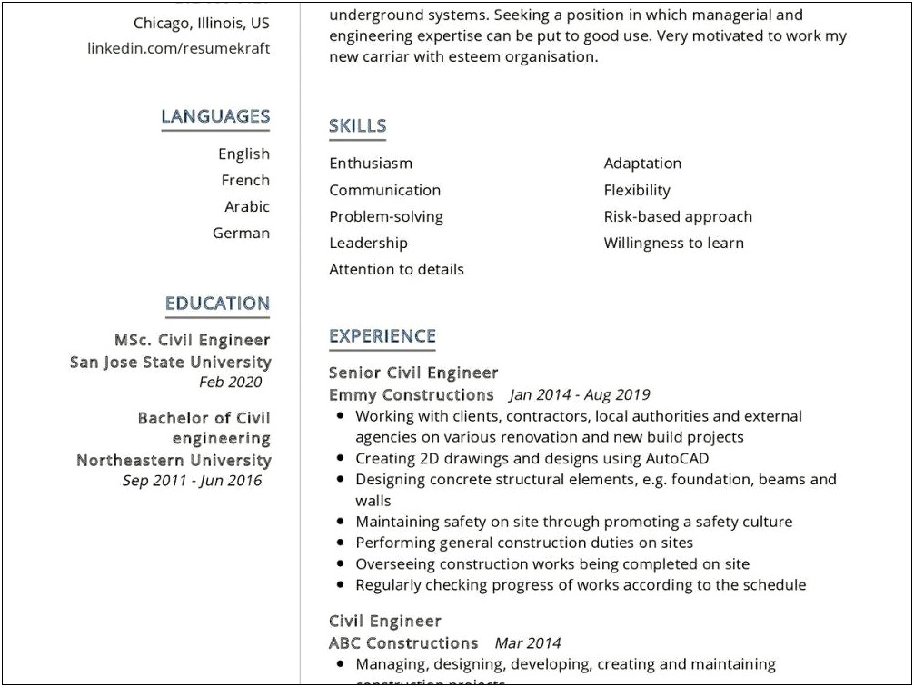 Senior Civil Site Engineer Sample Resume