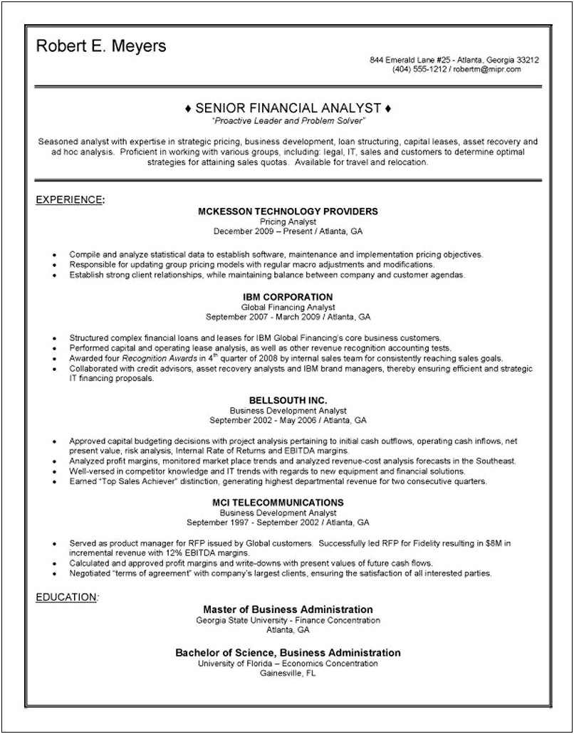 Senior Financial Analyst Job Description Resume