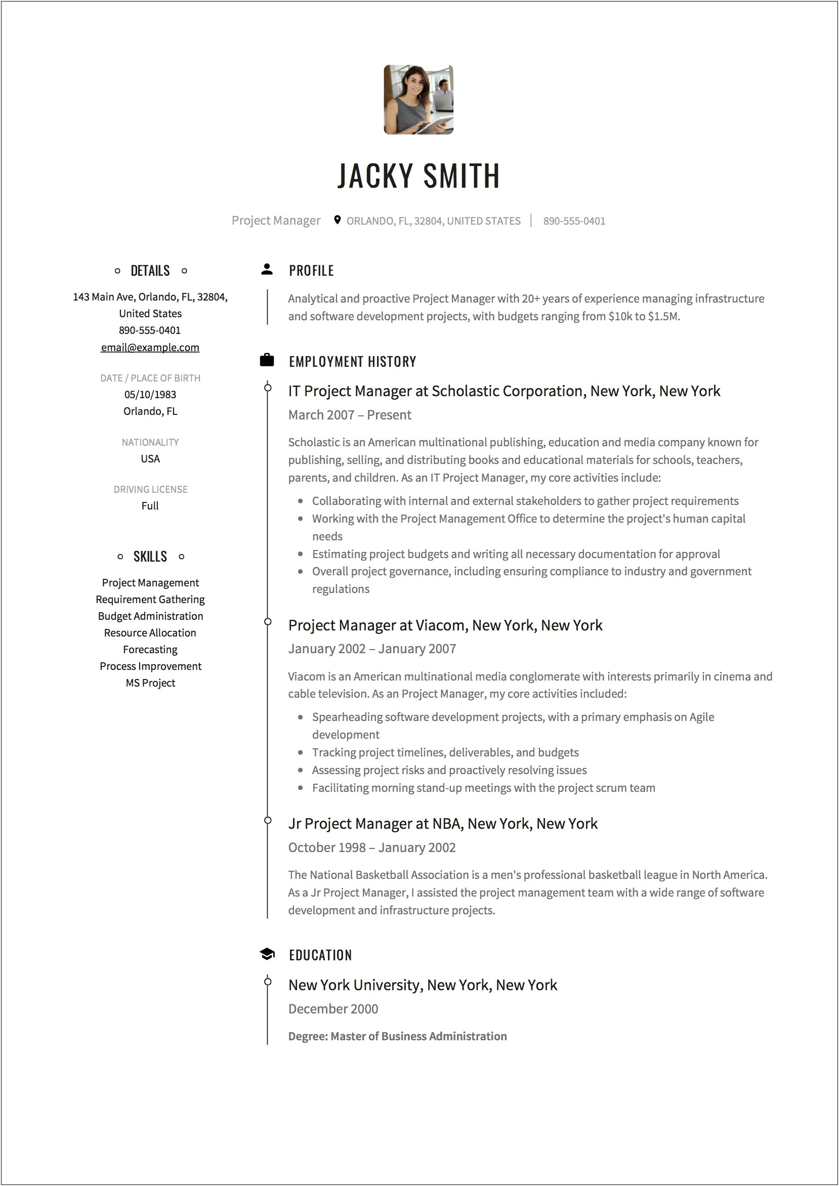 Senior Hr Project Manager Pmp Resume Summary Doc