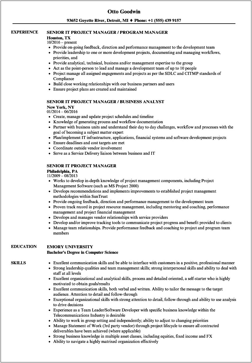 Senior It Project Manager Resume Examples