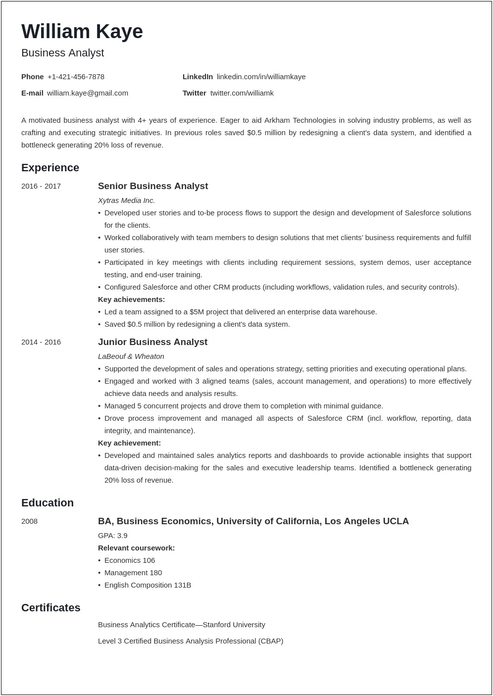 Senior Operations Analyst Job Description Resume Assistant