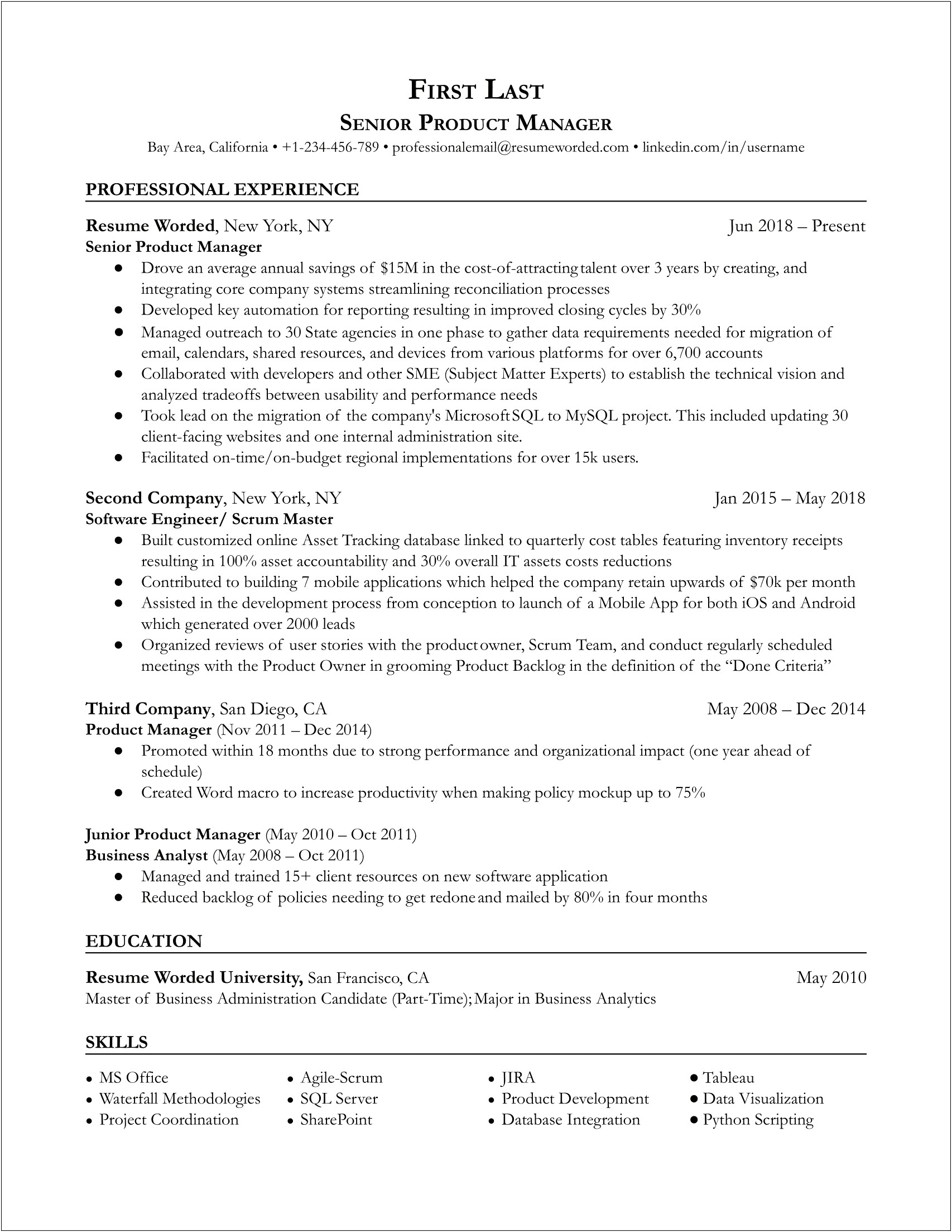 Senior Product Manager Resume Summary Great Examples