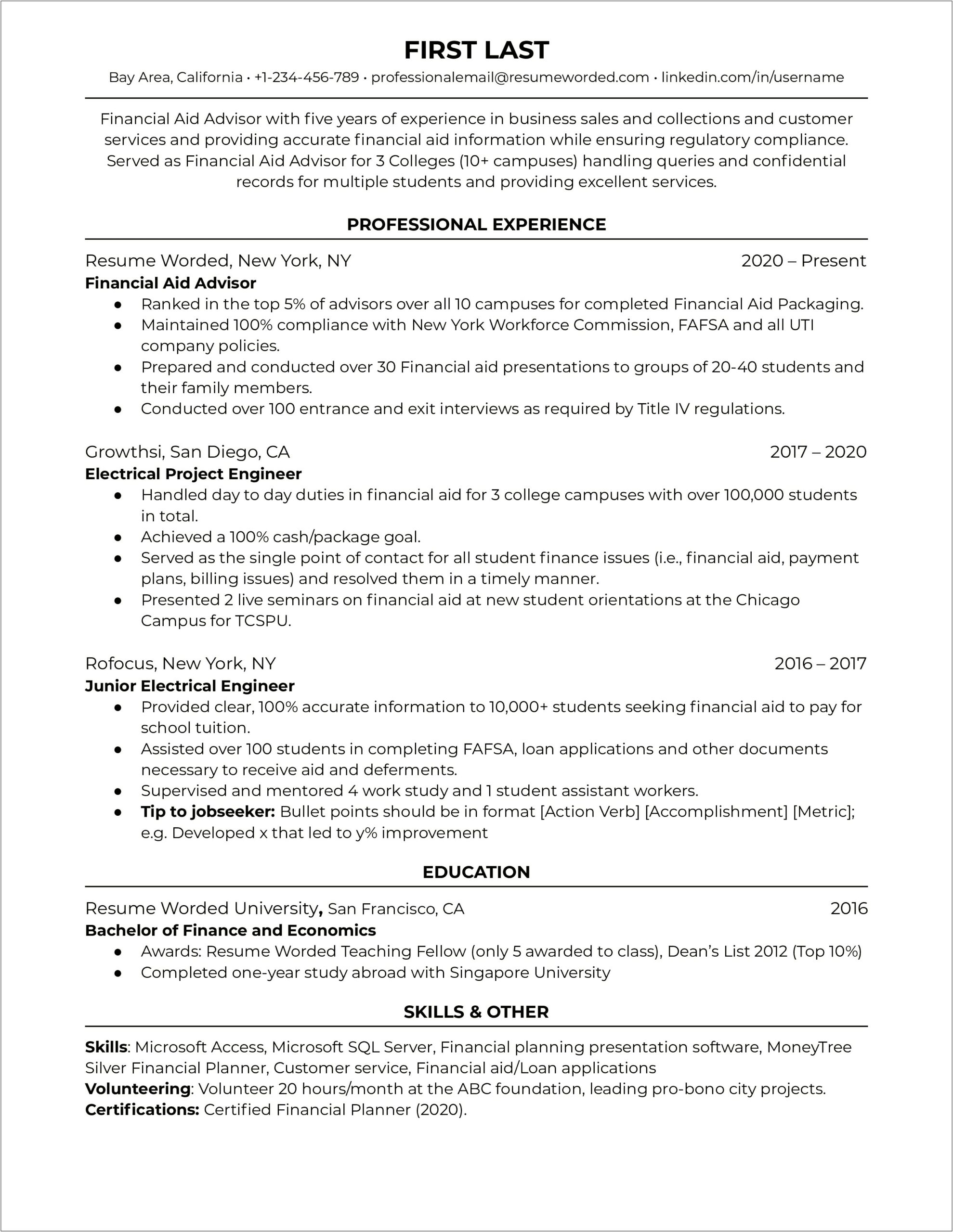 Series 7 Financial Professional Resume Sample