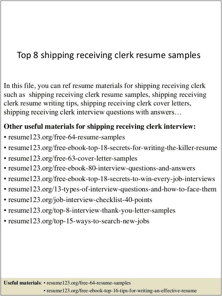 Shipping And Receiving Clerk Resume Objective