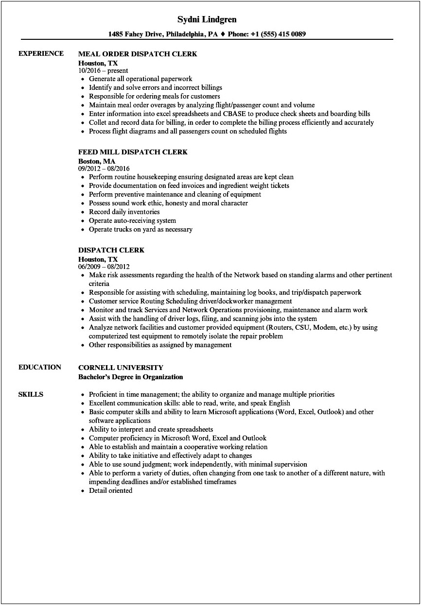 Shipping And Receiving Clerk Skills Resume