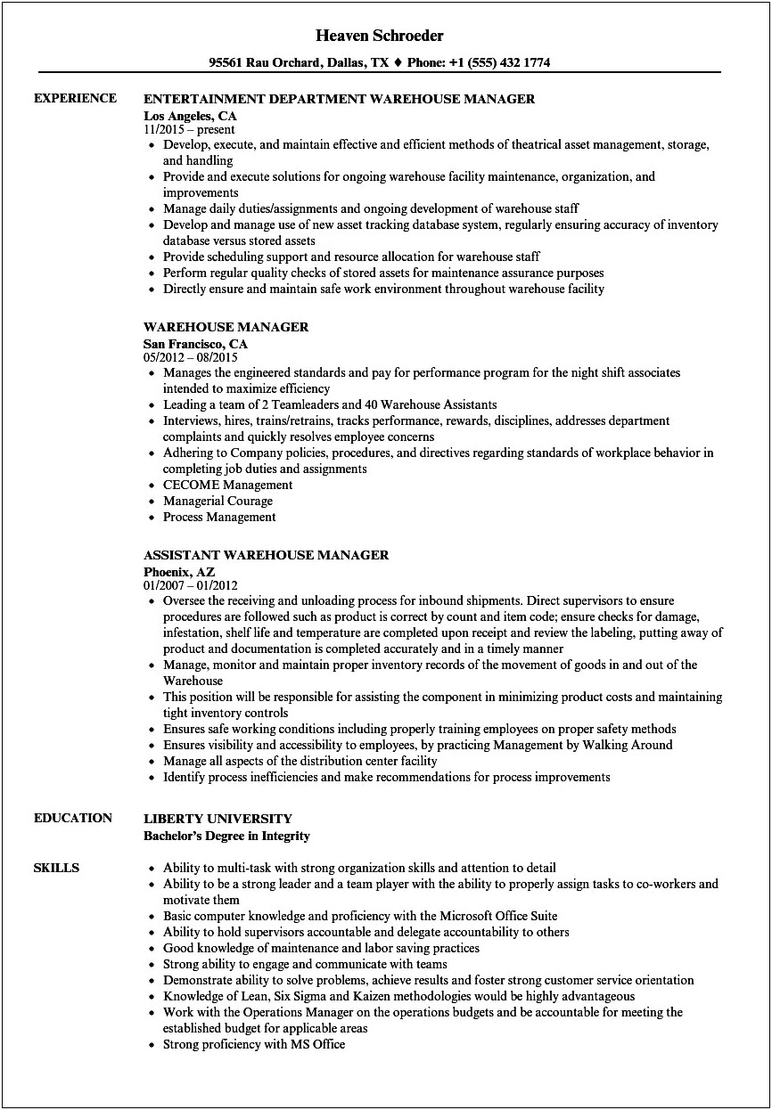 Shipping And Receiving Manager Resume Objective